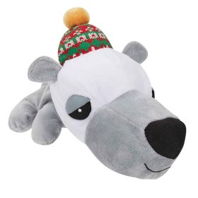 DGR FatHedz Holiday Plush Polar Bear Toy - Interactive Squeaker Dog Toy