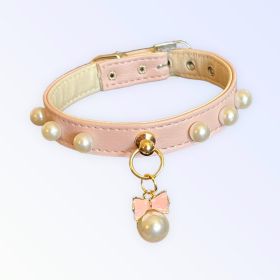 Chic Pearl and Bow Dog Collar in Vegan Leather