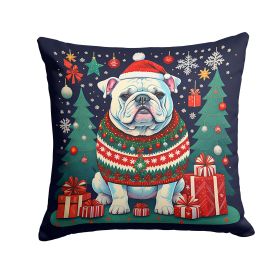 White English Bulldog Christmas Throw Pillow Machine Washable, Indoor Outdoor Decorative Pillow for Couch, Bed or Patio, 14Hx14W