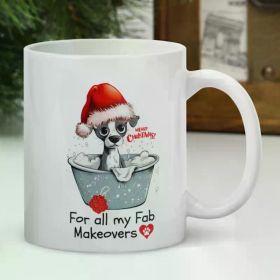 11oz White Ceramic Coffee Mug with Cute Dog in Santa Hat Design - "for All My Fab Makeup" Quote, Smooth Rim
