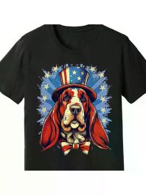Patriotic Bashi Hound Dog Premium Cotton T-Shirt One 160G Funny Men'S Short Sleeve Pattern T-Shirt Series Black,