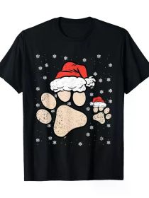 Paw Print Santa Hat Christmas Pajama Dog Lover X-Mas T-Shirt Cotton,