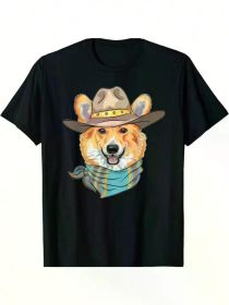 VidiAmazing Cute Corgi Dog Wearing Western Cowboy Hat Long Ds332 T-ShirtCouple Clothing 2025