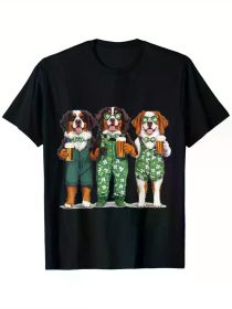 St. Patrick's Day Bernese Mountain Dog Clover T-Shirt, 100% Cotton, Single Side Print, Black Short Sleeve T-Shirt
