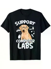 Support Computer Labs Funny Dog Graphic Men's T-Shirt – Breathable, Soft, Stretchy Cotton Casual Tee for All Seasons,