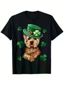 Yorkshire Terrier Shirt St. Patrick's Day Dog Clover T-Shirt, 100% Cotton, Single Side Print, Black Short Sleeve T-Shirt, St. Patrick's Day