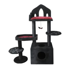 Black Gothic Cat Tree, Multi-Level Spooky Cat Tree With Scratching Posts, Perches, Hammock, And Cat Cave - Black Cat Tower For Indoor Cats With I (Option: defaulttitle)